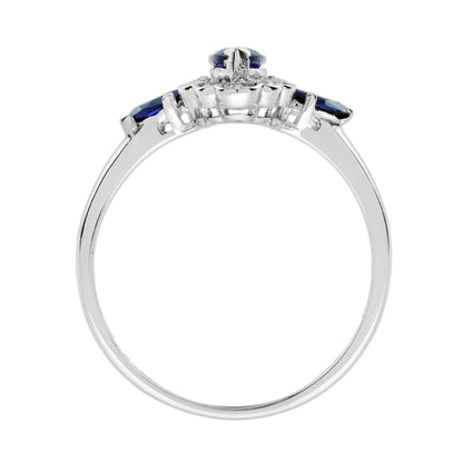 Marquise Shape Blue Sapphire &amp; Diamond Halo Set 14K White Gold Ring