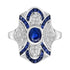 Blue Sapphire Diamond Edwardian Style Openwork Art Deco Inspired White Gold Ring
