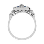 Art Deco Style Blue Sapphire & Diamond Square 14K White Gold Ring