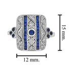 Art Deco Style Blue Sapphire & Diamond Square 14K White Gold Ring
