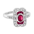 1.29 ctw Art Deco Vintage Inspired Ruby & Diamond 14K White Gold Ring