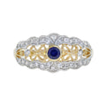0.35 Ctw Vintage Style Diamond & Blue Sapphire 14K Yellow Gold Ring