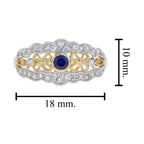Blue Sapphire & Diamond Vintage Style Filigree 14K Yellow Gold Ring
