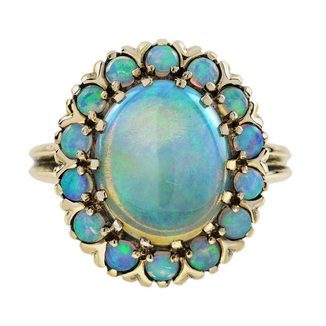 Opal Vintage Inspired Antique Style Dinner Cocktail Yellow Gold Ring