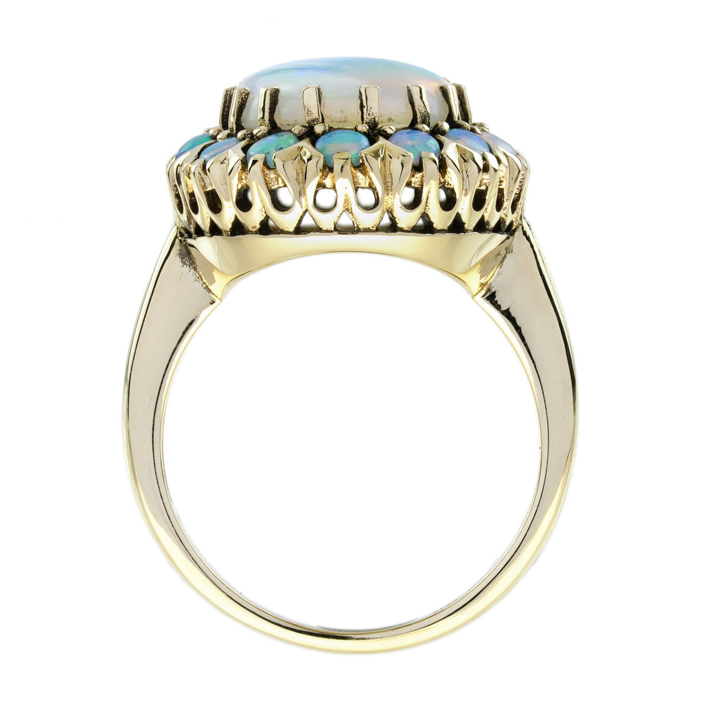 Opal Vintage Inspired Antique Style Dinner Cocktail Yellow Gold Ring