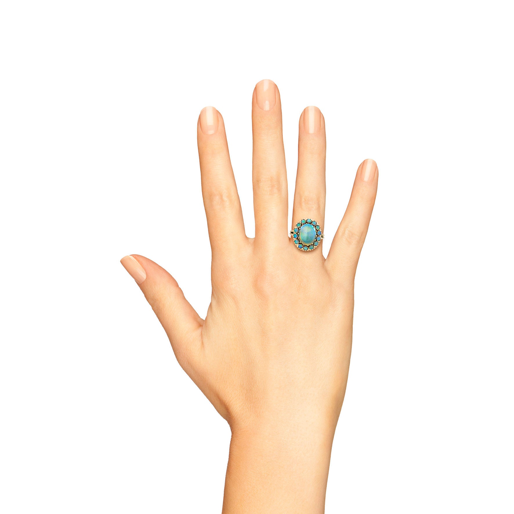 Opal Vintage Inspired Antique Style Dinner Cocktail Yellow Gold Ring