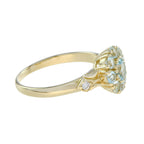 Blue Topaz & Diamond Vintage Style Floral Cluster 14K Yellow Gold Ring
