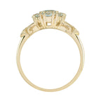 Blue Topaz & Diamond Vintage Style Floral Cluster 14K Yellow Gold Ring
