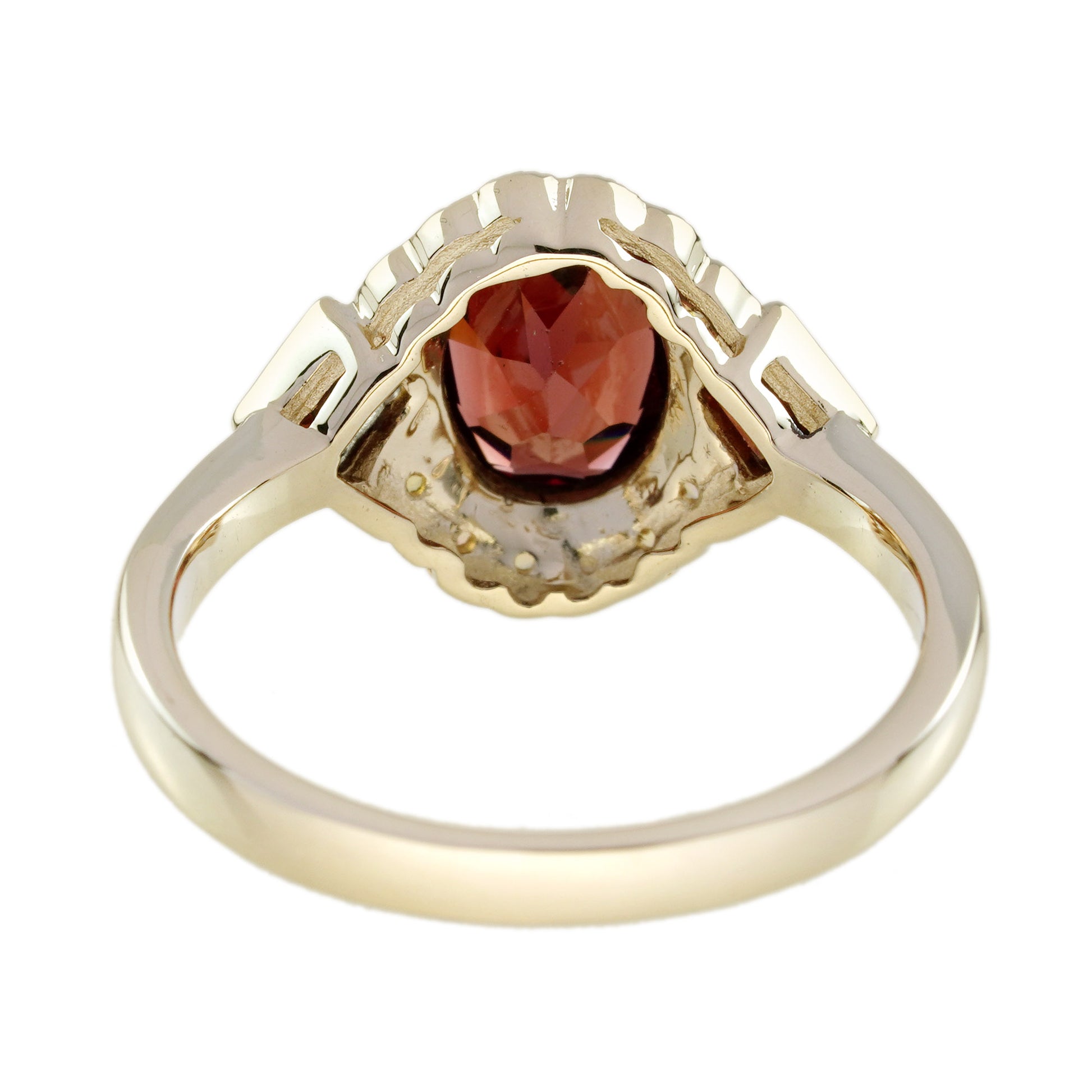 Oval Shape Red Garnet & Halo Opal Art Deco Style Yellow Gold Ring