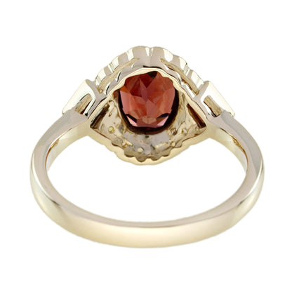 Oval Shape Red Garnet & Halo Opal Art Deco Style Yellow Gold Ring