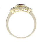Oval Shape Red Garnet & Halo Opal Art Deco Style Yellow Gold Ring