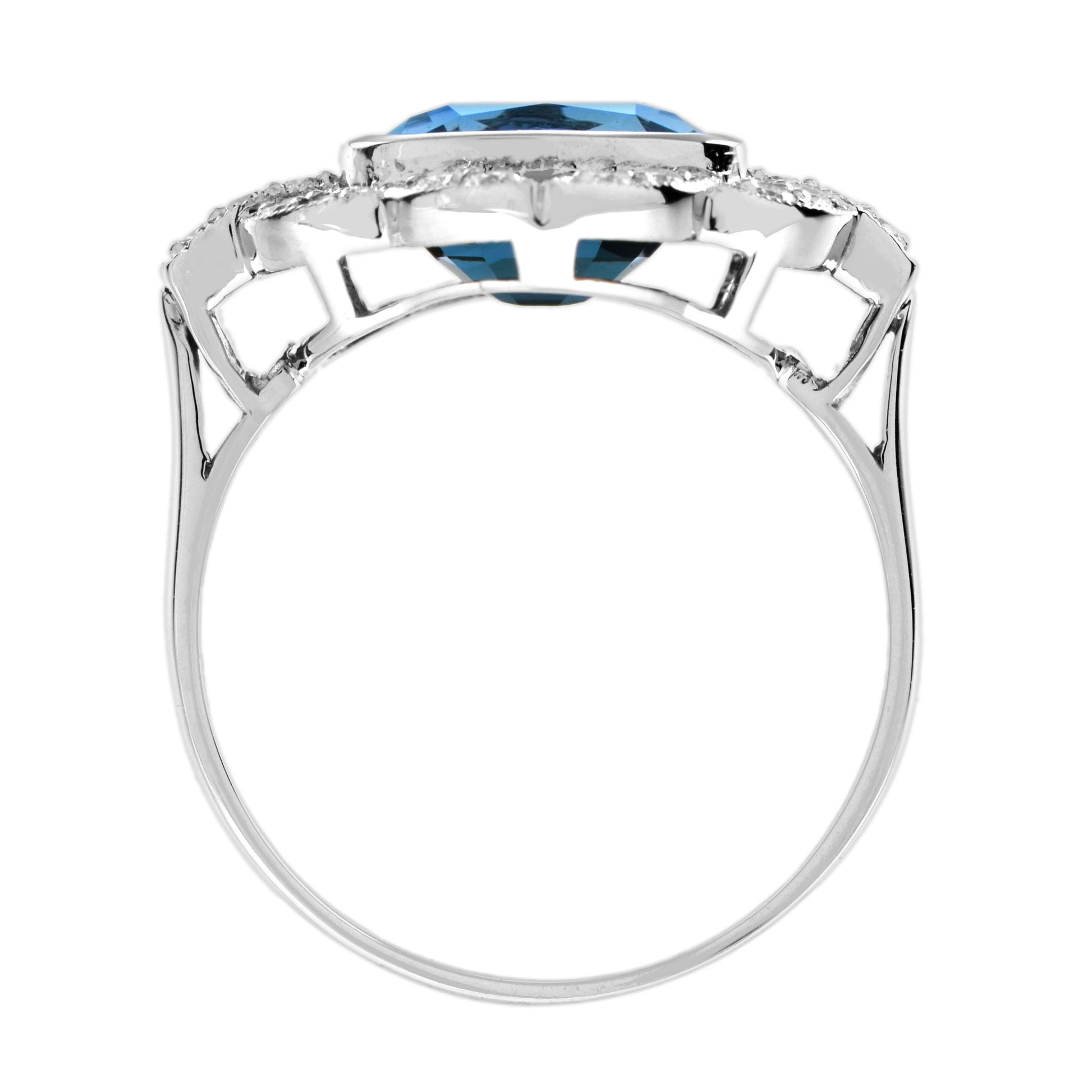 Cushion Shape London Blue Topaz & Diamond Art Deco Style Engagement Ring