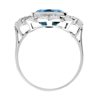 Cushion Shape London Blue Topaz & Diamond Art Deco Style Engagement Ring