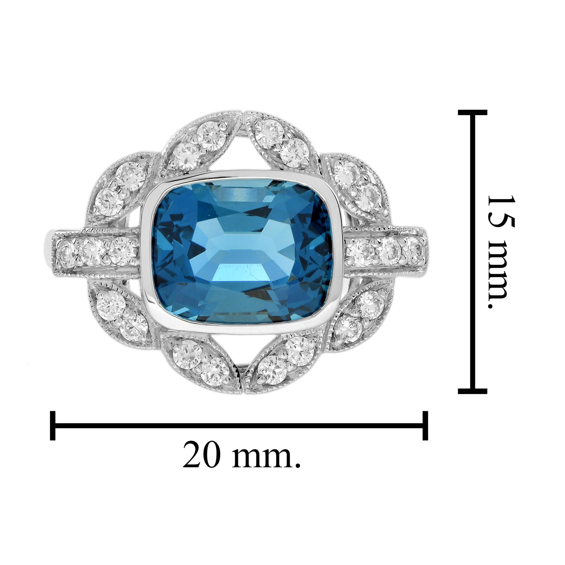 Cushion Shape London Blue Topaz & Diamond Art Deco Style Engagement Ring