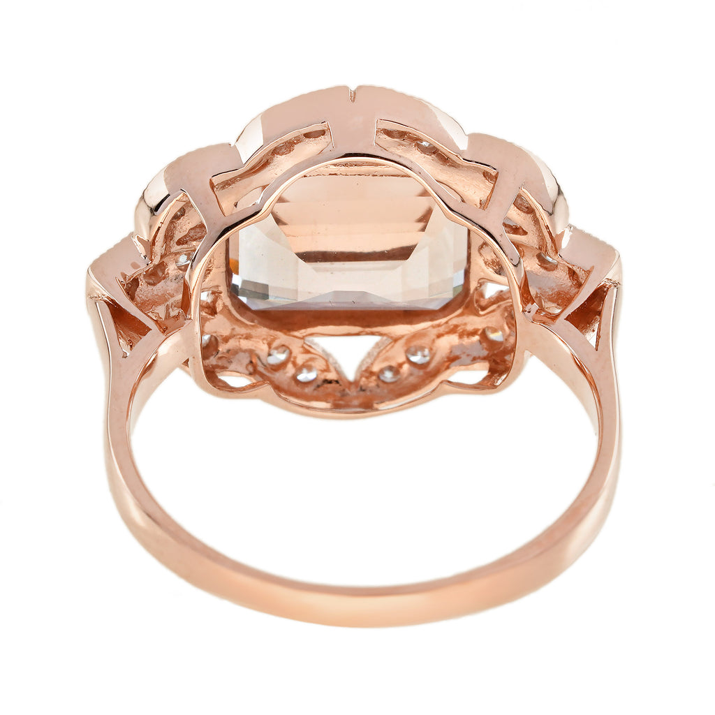 Morganite & Diamond Art Deco Style Rose Gold Statement Ring