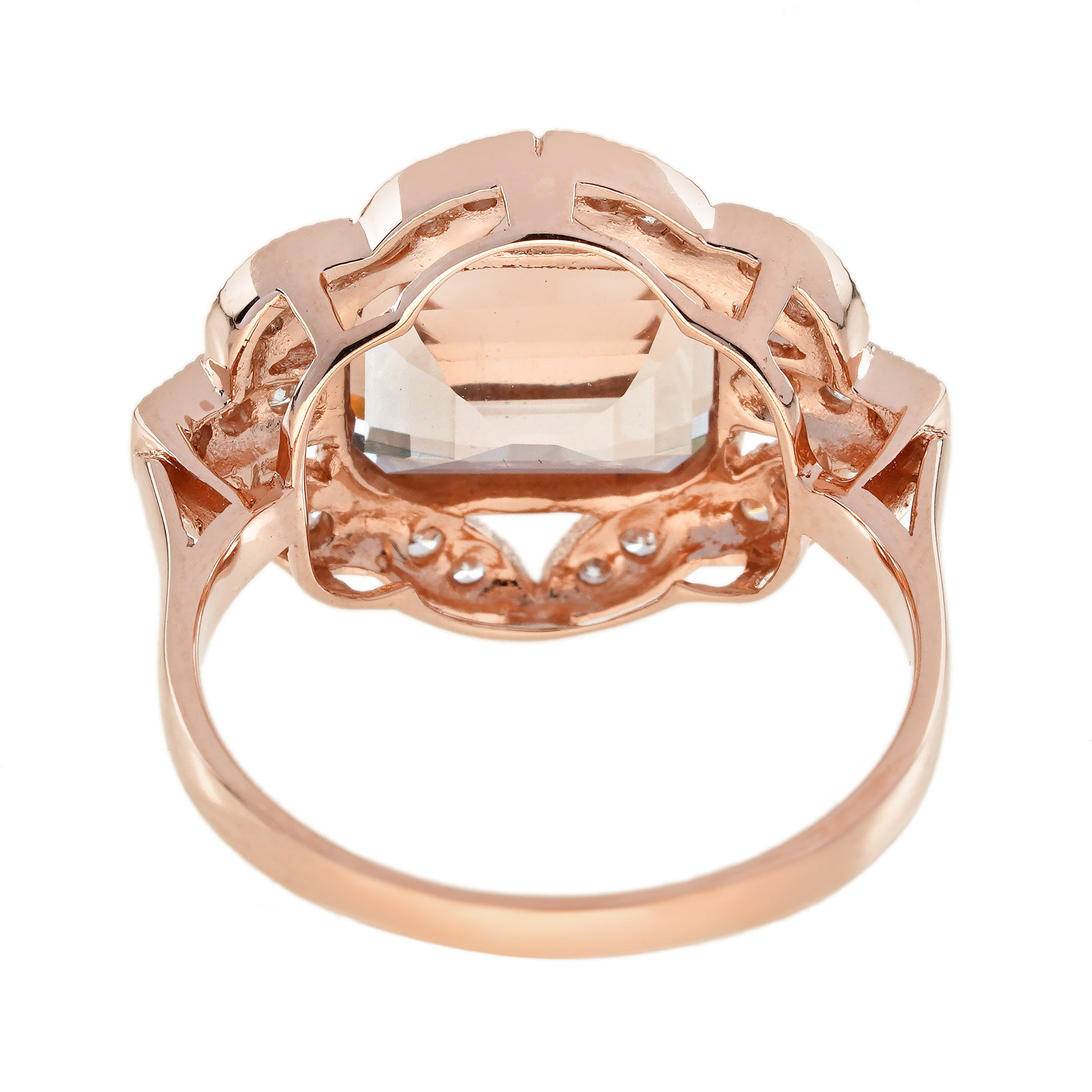 Morganite & Diamond Art Deco Style Rose Gold Statement Ring