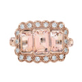 3.20 Ctw Art Deco Style Morganite & Diamond 14K Rose Gold Three-Stone Ring