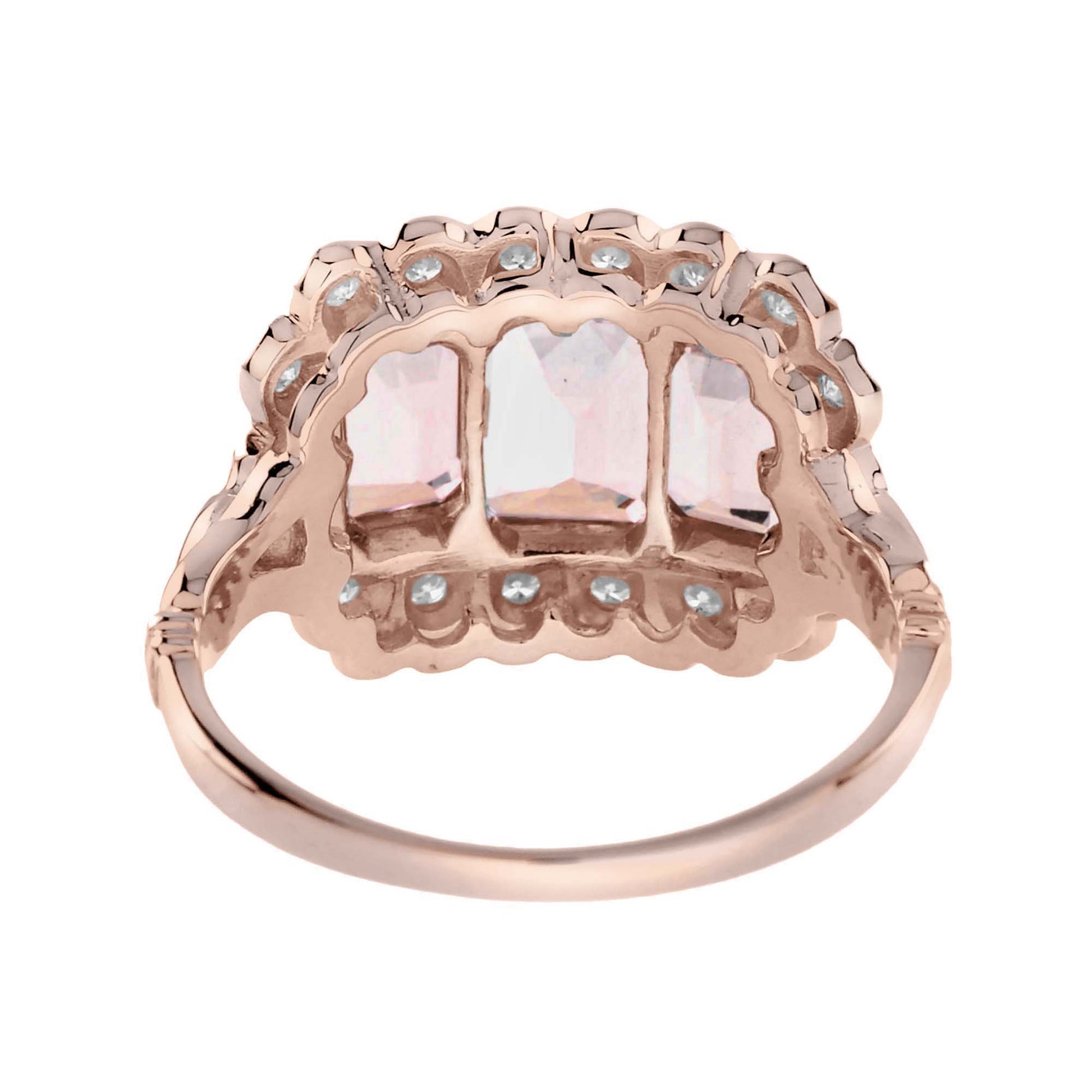 Morganite & Diamond Antique Style Three Stone Rose Gold Ring