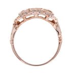 Morganite & Diamond Antique Style Three Stone Rose Gold Ring