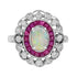 Oval Shape White Opal & Ruby Halo and Diamond Art Deco Style Halo Gold Ring