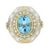 Oval Shape Blue Topaz & Pearl White Enamel Antique Style Yellow Gold Ring