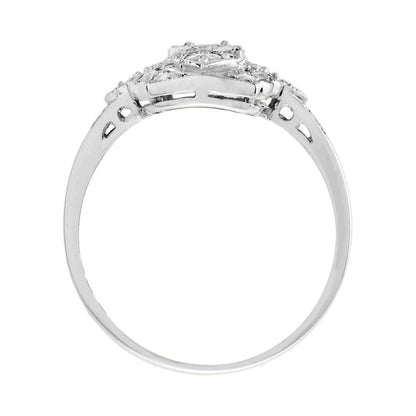 Art Deco Style Three Stone Diamond Filigree 14K White Gold Ring