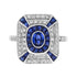 Oval Shape Blue Sapphire & Diamond Art Deco Style Halo 14K White Gold Ring