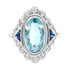 Vintage Style Oval Blue Aquamarine & Sapphire Diamond Cocktail White Gold Ring