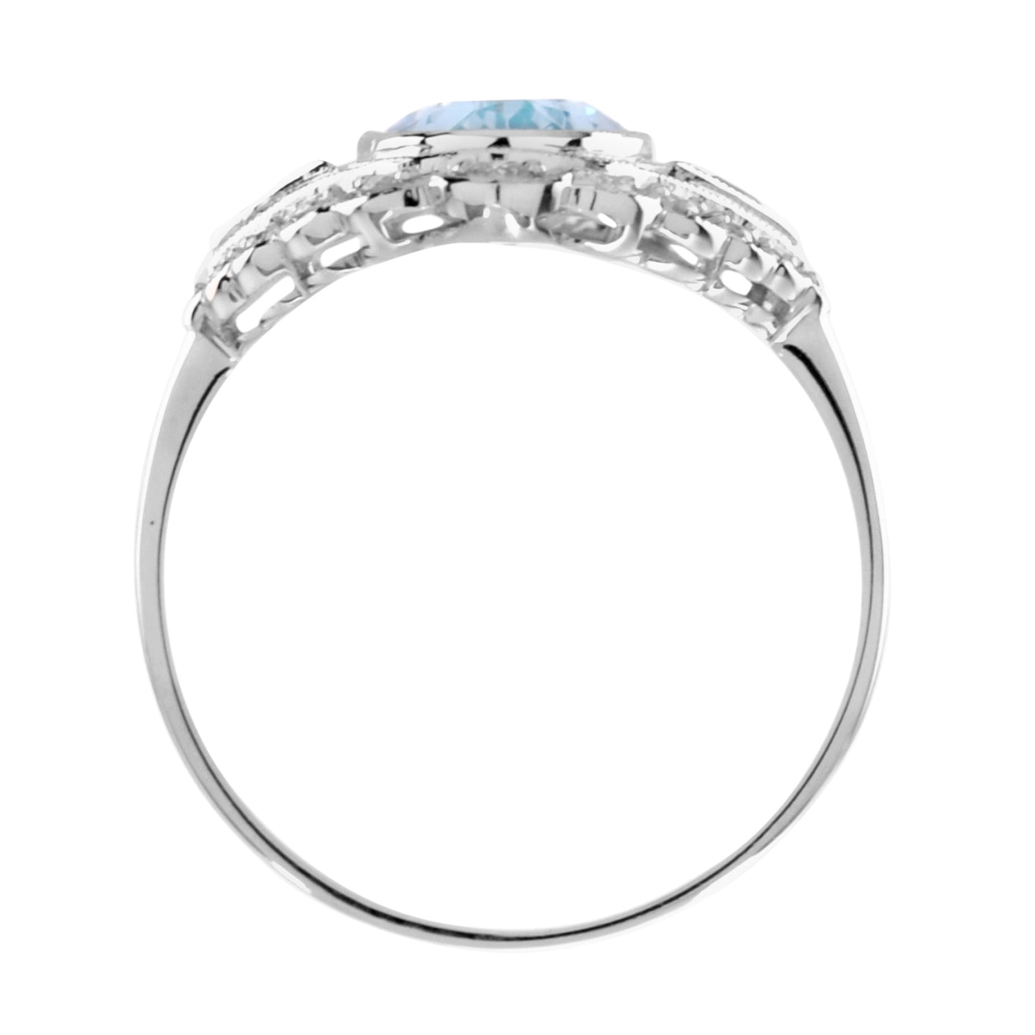 Vintage Style Oval Blue Aquamarine &amp; Sapphire Diamond Cocktail White Gold Ring