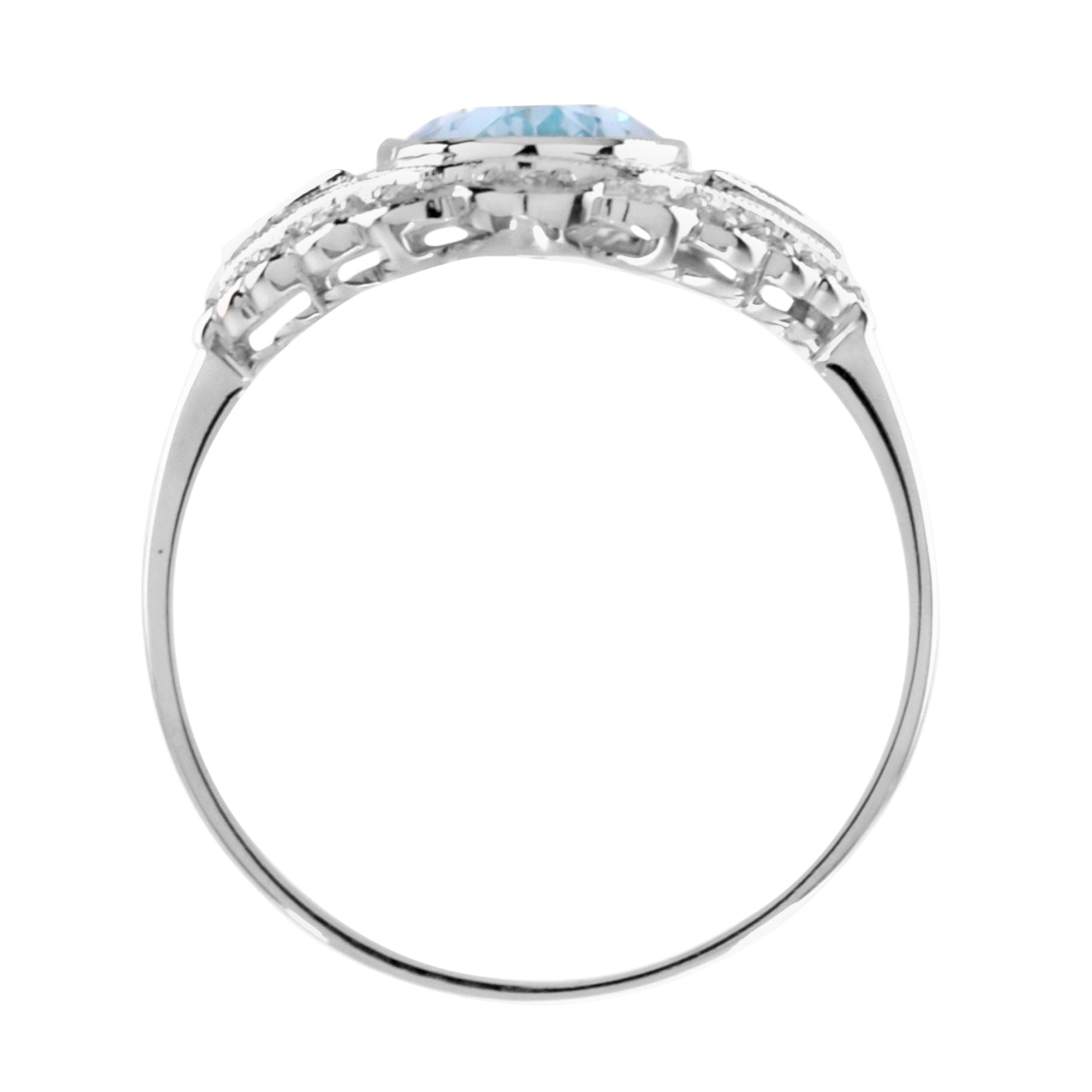 Vintage Style Oval Blue Aquamarine &amp; Sapphire Diamond Cocktail White Gold Ring