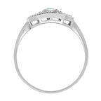 Green Emerald & Diamond Vintage Style Filigree 14K White Gold Shield Ring