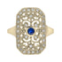 Blue Sapphire & Diamond Vintage Style Filigree 14K Yellow Gold Shield Ring