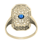 Blue Sapphire & Diamond Vintage Style Filigree 14K Yellow Gold Shield Ring