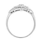 Diamond & Green Emerald Art Deco Style Shield Shape 14K White Gold Ring