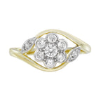 Diamond Edwardian Daisy Floral Style Engagement Ring in Two Tone Gold