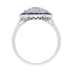 Blue Sapphire Diamond Edwardian Style Openwork Art Deco Inspired White Gold Ring