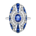 4.68 Ctw Art Deco Style Blue Sapphire & Diamond 18K White Gold Ring