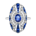 4.68 Ctw Art Deco Style Blue Sapphire & Diamond 18K White Gold Ring
