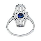 Shield Art Deco Style Inspired Blue Sapphire & Diamond Platinum Ring