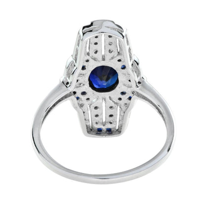 Shield Art Deco Style Inspired Blue Sapphire & Diamond Platinum Ring