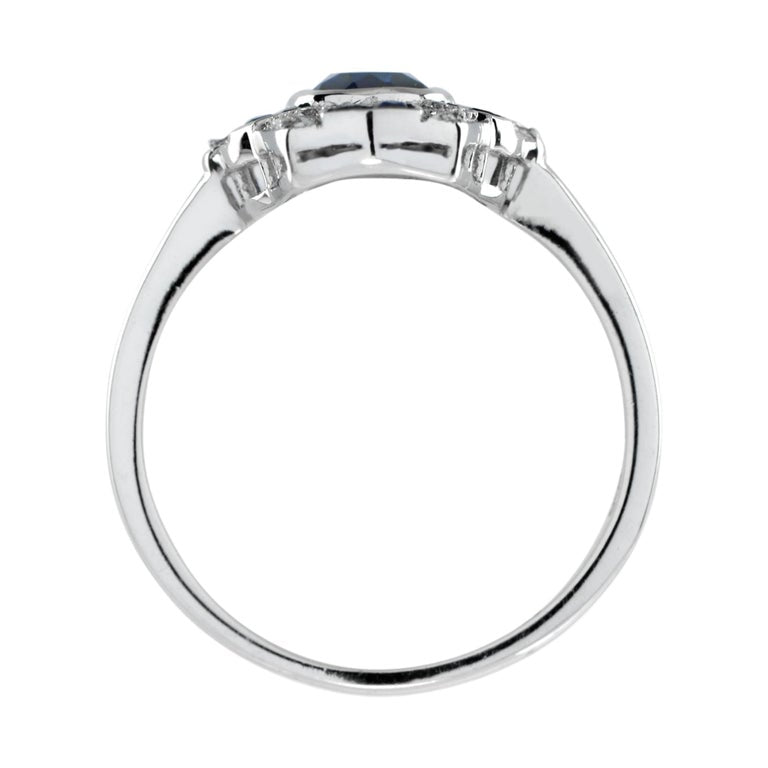 Shield Art Deco Style Inspired Blue Sapphire & Diamond Platinum Ring