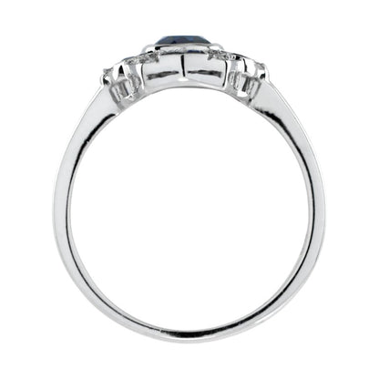 Shield Art Deco Style Inspired Blue Sapphire & Diamond Platinum Ring