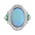Oval Shape Blue Opal & Emerald Diamond Antique Style Cocktail White Gold Ring