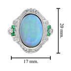 Oval Shape Blue Opal & Emerald Diamond Antique Style Cocktail White Gold Ring
