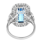 Elongated Emerald Cut Blue Topaz & Diamond Halo Set 14K White Gold Ring
