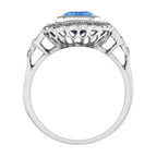 Elongated Emerald Cut Blue Topaz & Diamond Halo Set 14K White Gold Ring