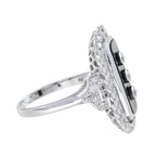 Art Deco Style Diamond & Black Onyx Shield Halo Set White Gold Ring