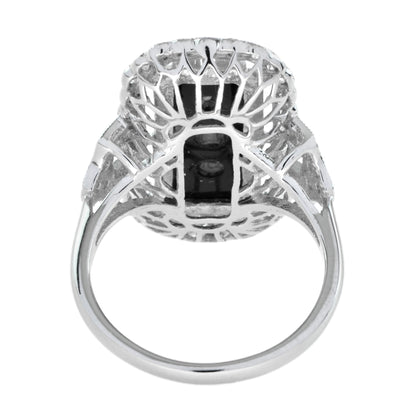 Art Deco Style Diamond & Black Onyx Shield Halo Set White Gold Ring