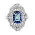 Blue Aquamarine Blue Sapphire Diamond Edwardian Style 18K White Gold Ring