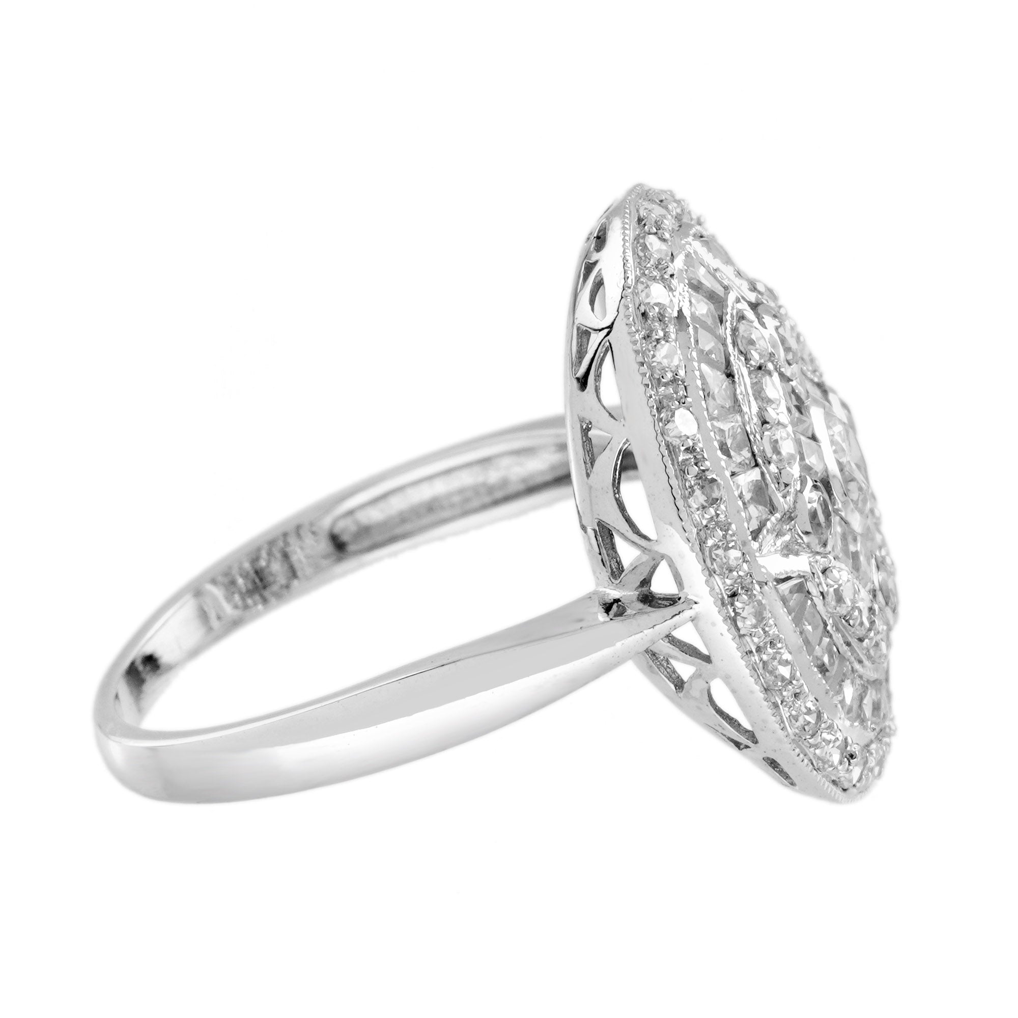 Diamond Art Deco Style Engagement Pave Set Cluster 14K White Gold Ring
